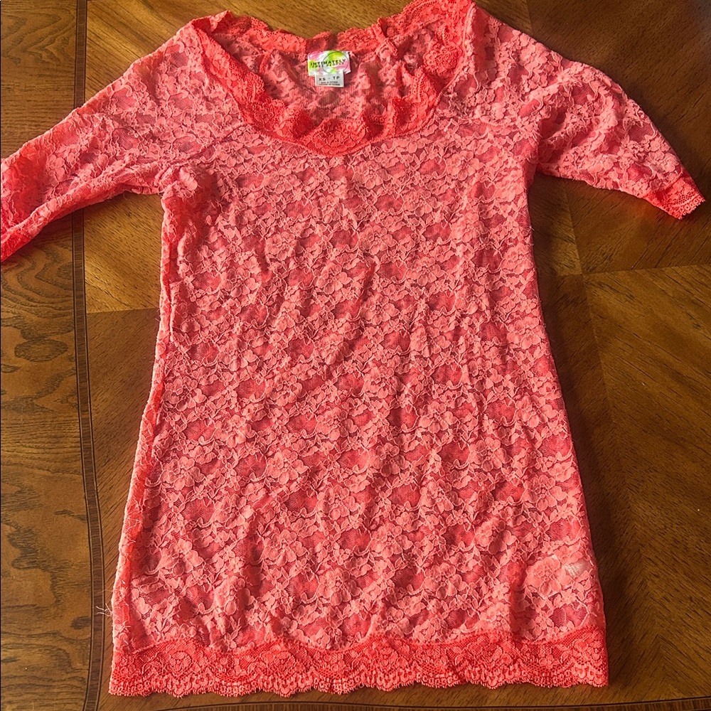 Free People Coral Lace Top